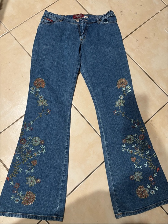 Sans Souci Denim - Embellished Flare Jeans - Blue Denim
